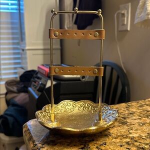 Gold and Tan Jewelry Holder
